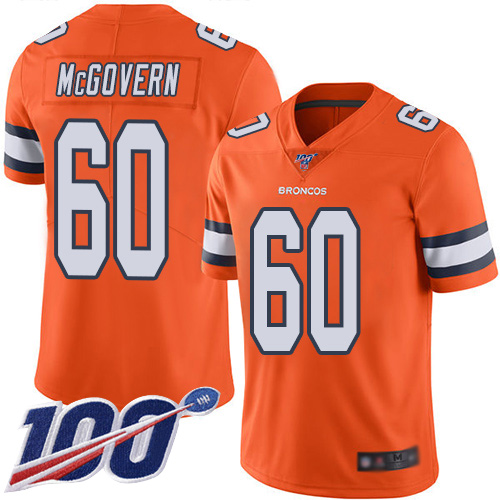 Men Denver Broncos #60 Connor McGovern Limited Orange Rush Vapor Untouchable 100th Season Football NFL Jersey->denver broncos->NFL Jersey